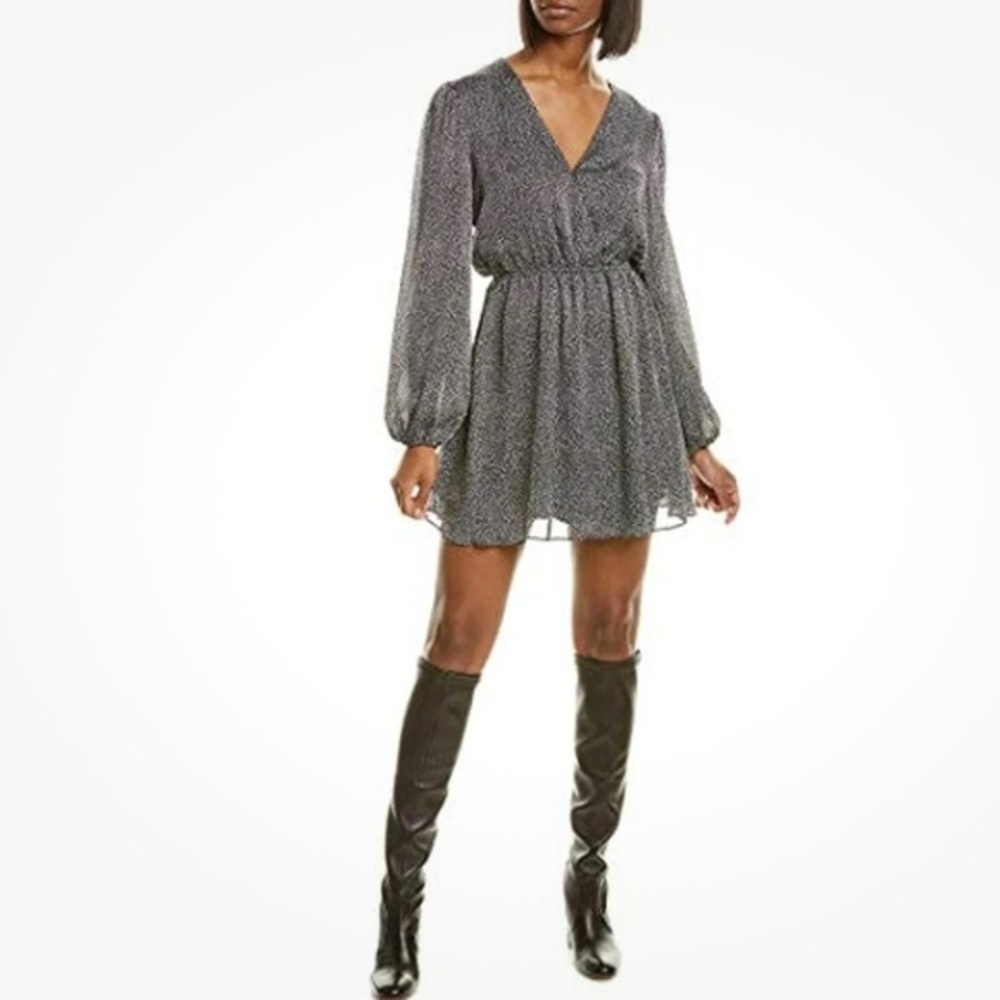 Ley Den Shine Bright Faux Wrap Neckline Mini Dress Tic-Tac B/W Sz XS NWT Ret $79